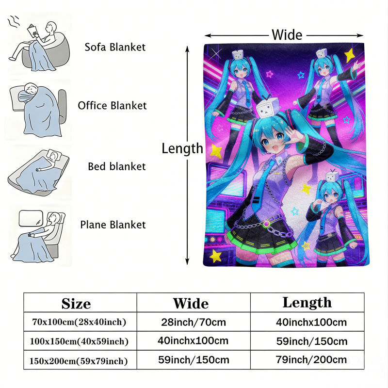 Hatsune Miku Flannel Blanket,  - Outdoor Camping Anime ulasan dan harga